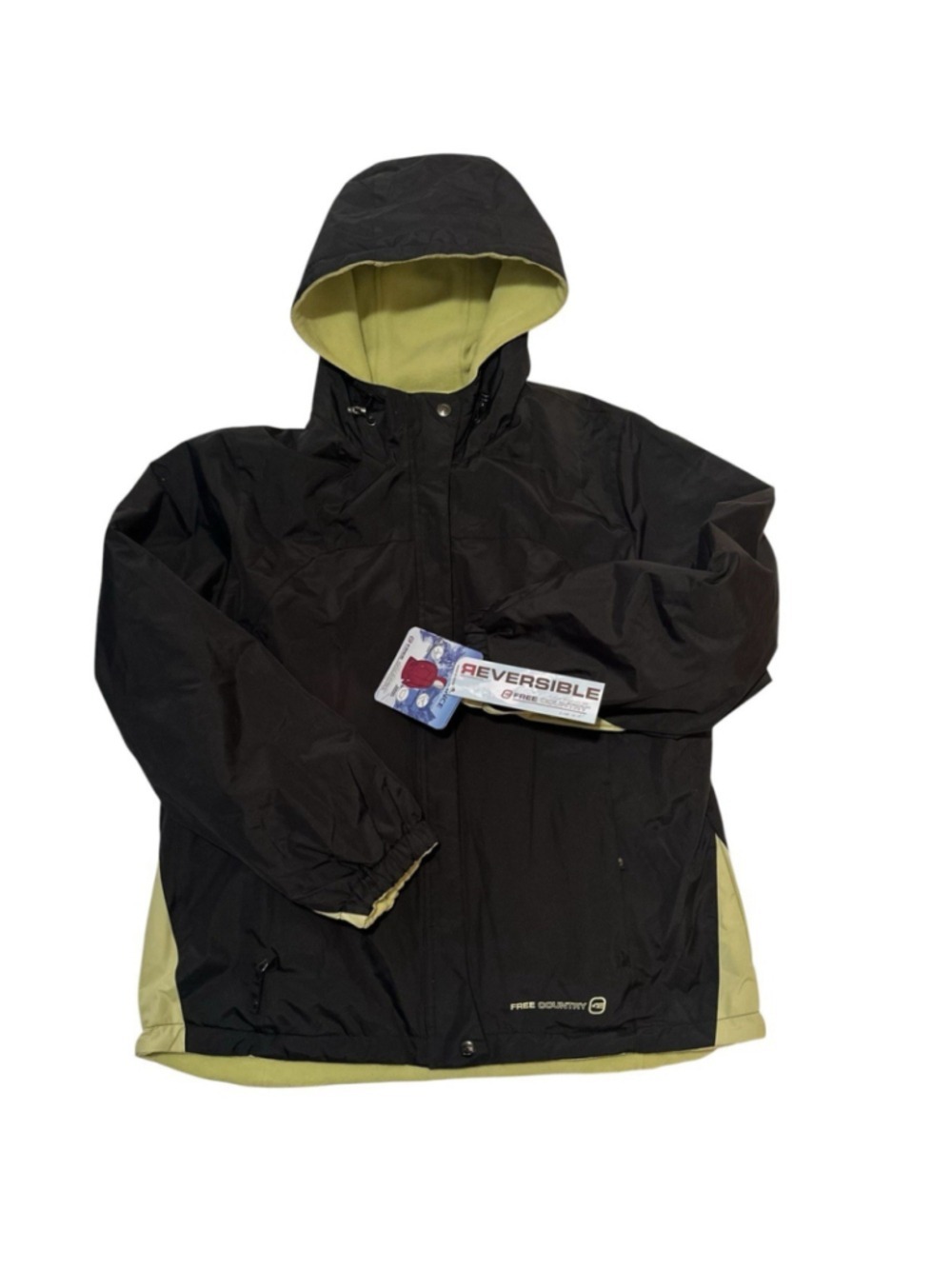 Free Country Reversible Rain Jacket W/ Hood Womens Large Black & Yellow NWT NEW